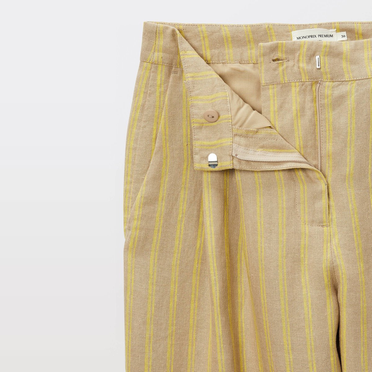 Pantalon à pinces en lin rayé renoncule, MONOPRIX
