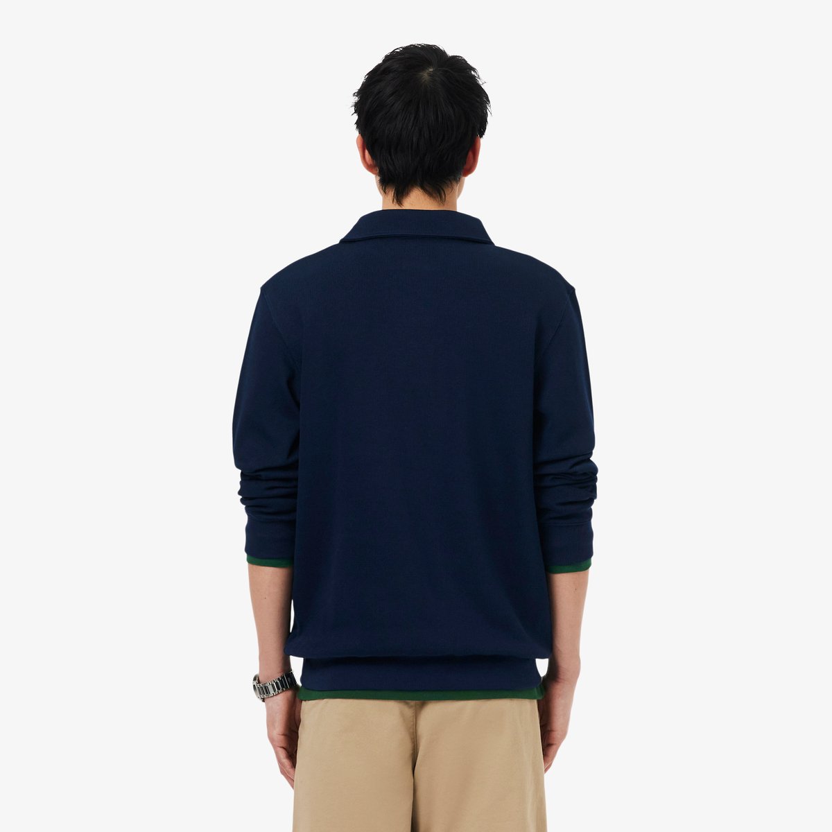 Sweatshirt col polo coton côtelé bleu-166, LACOSTE