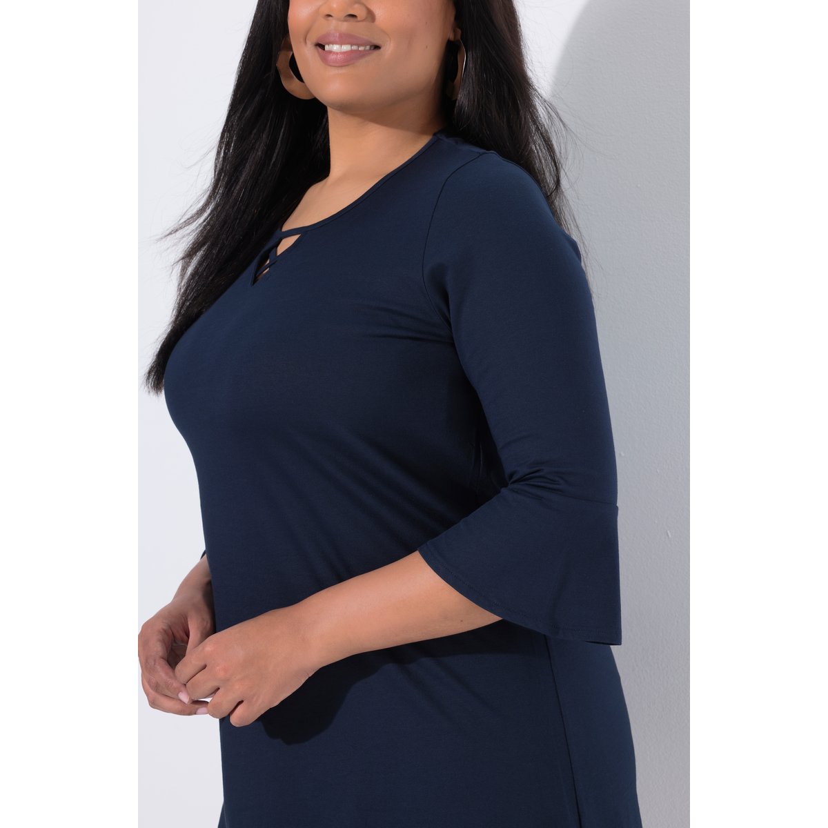 T-shirt long, petits rubans fantaisie marine, ULLA POPKEN