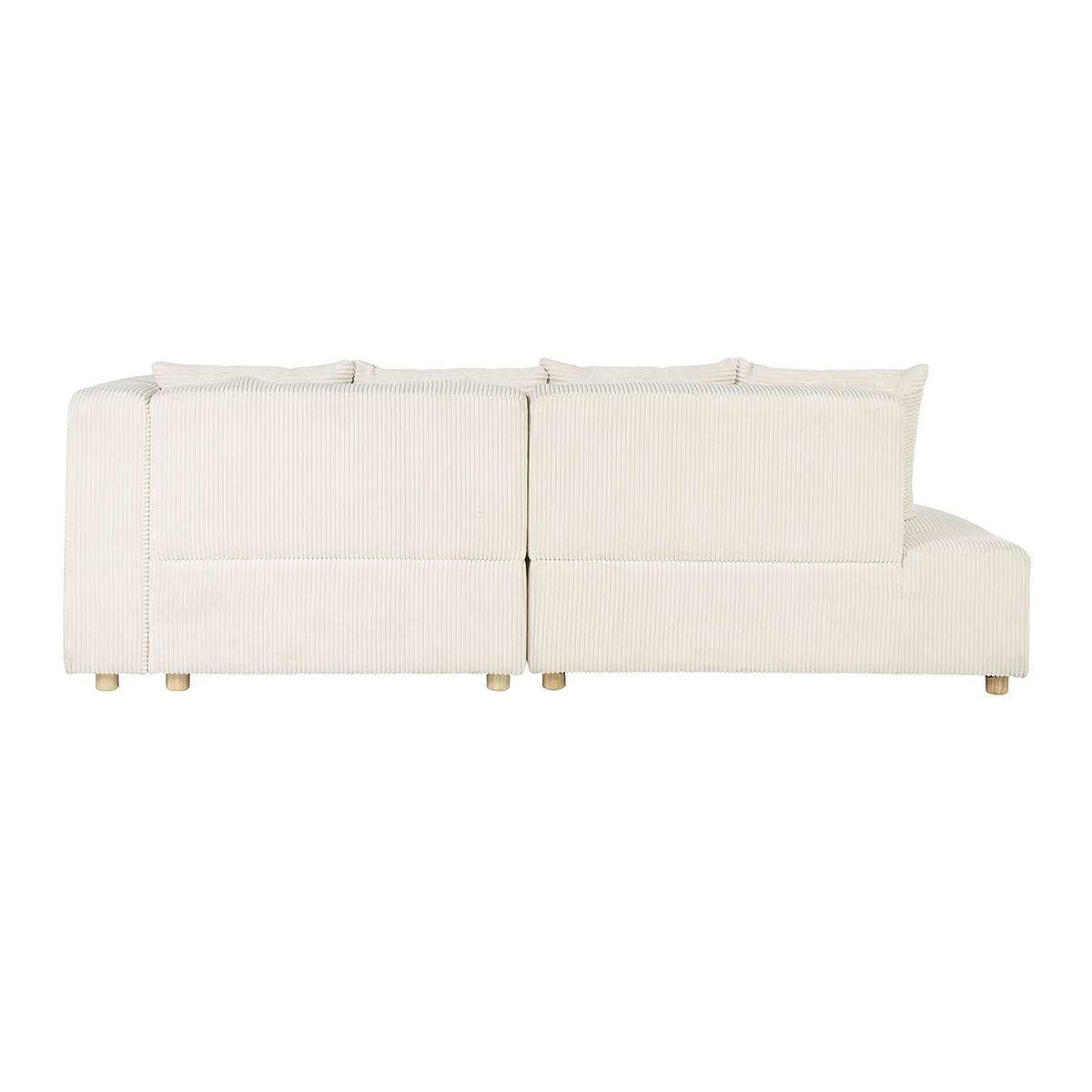 Canapé d'angle droit 3 places en tissu velours côtelé beige et bois clair HARLEM beige, MILIBOO