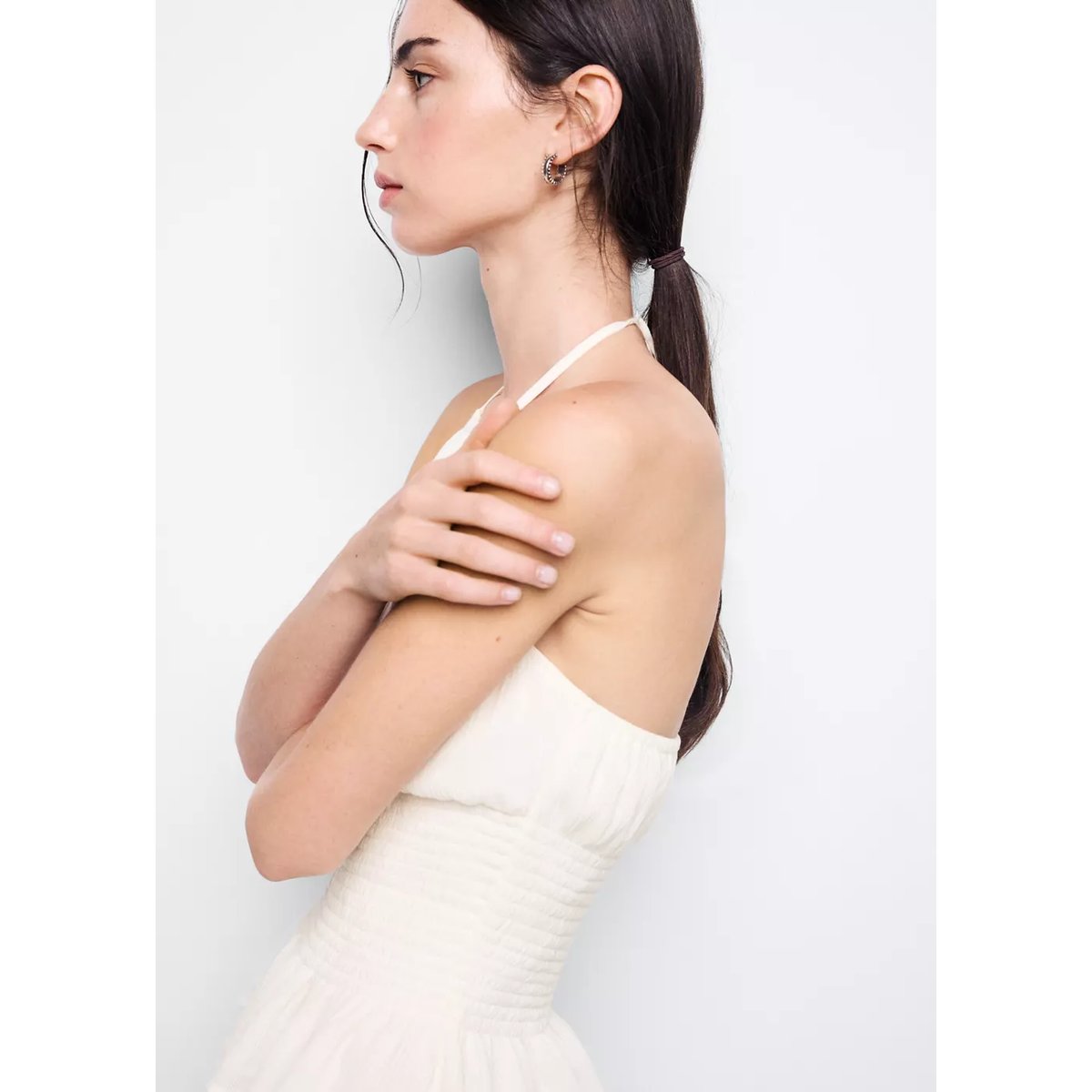 Top à encolure américaine détail froncé blanc cassé, MANGO TEEN