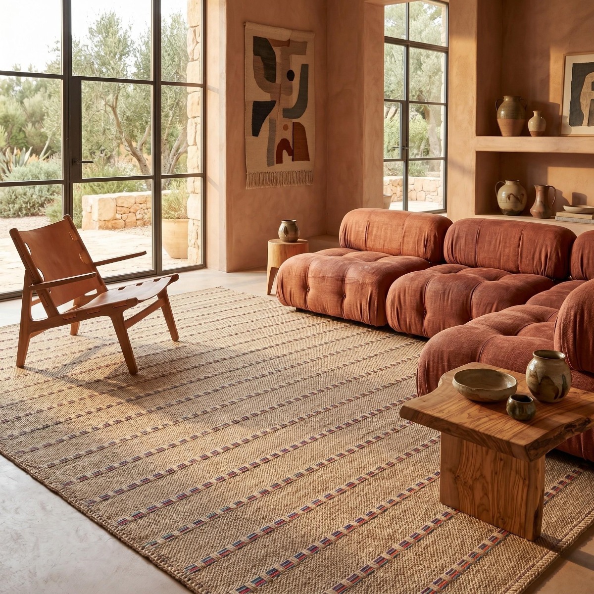 Tapis extérieur intérieur aspect jute JUTA LOOK LIGNES beige, THE DECO FACTORY