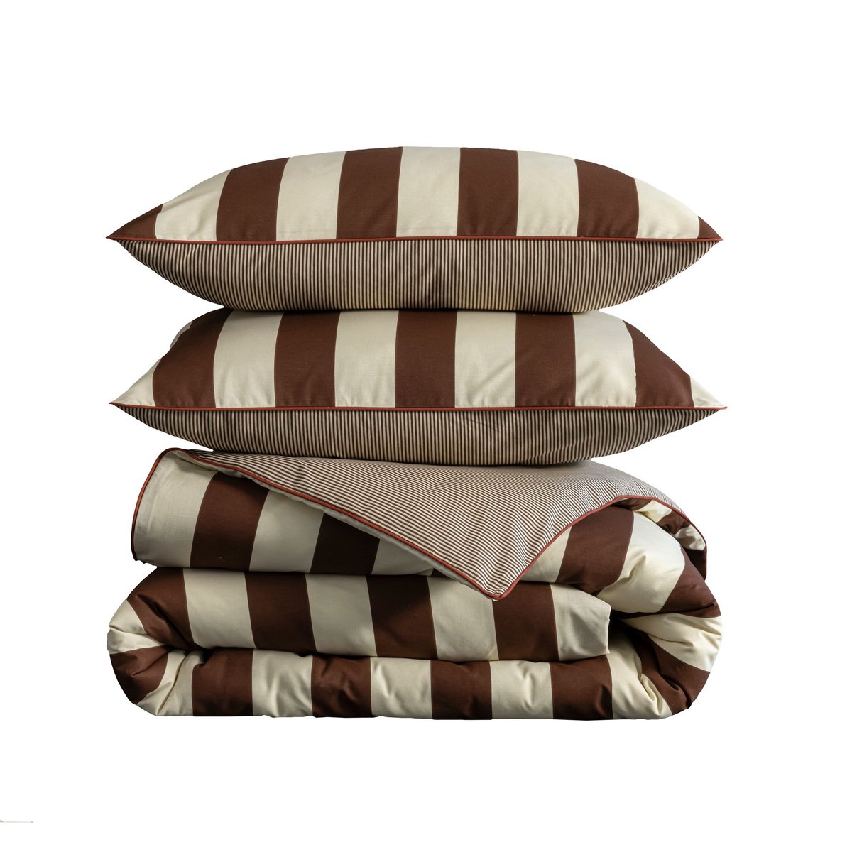Parure de lit coton rayure  - NOVA marron, TERRE DE NUIT