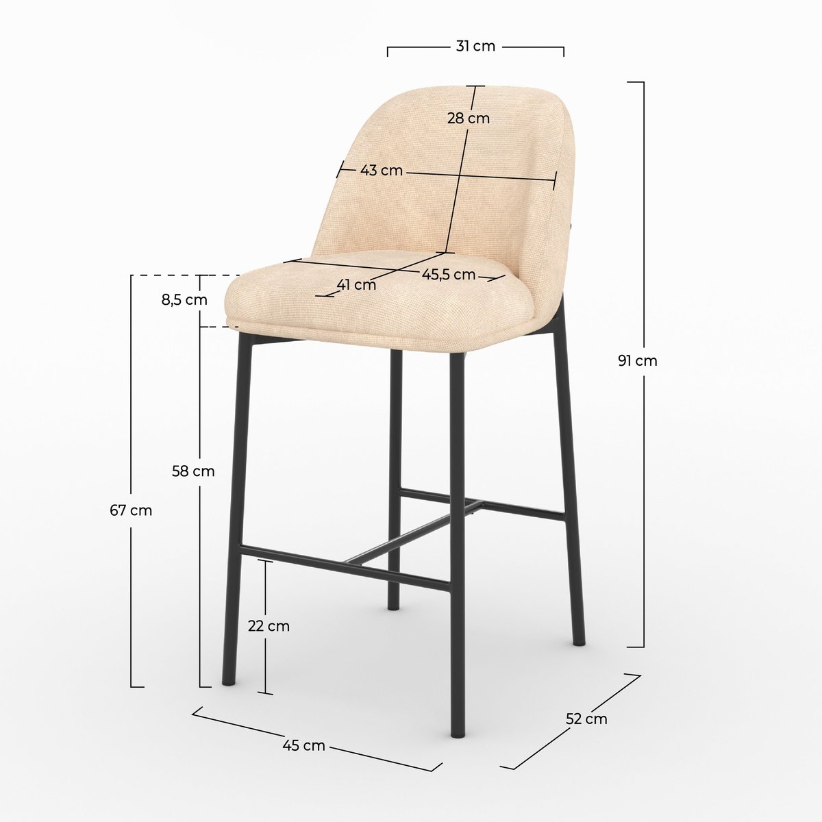 Tabouret de bar Noah - NOAH beige, MAISON PAVANE