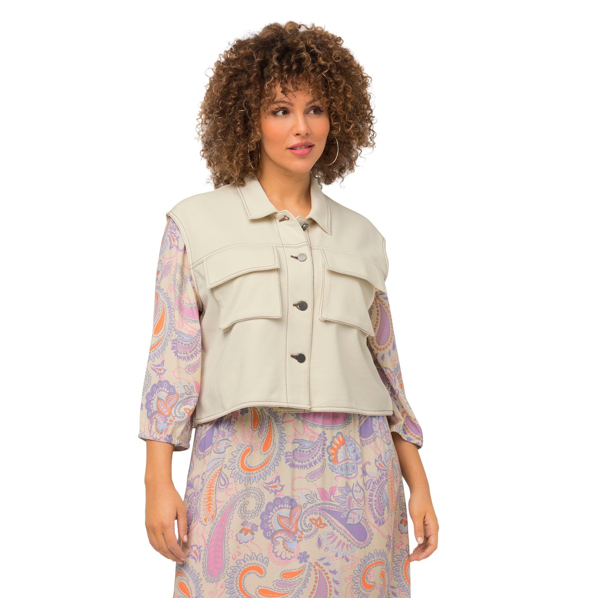 Gilet en molleton, coutures épaisses ivoire, ULLA POPKEN