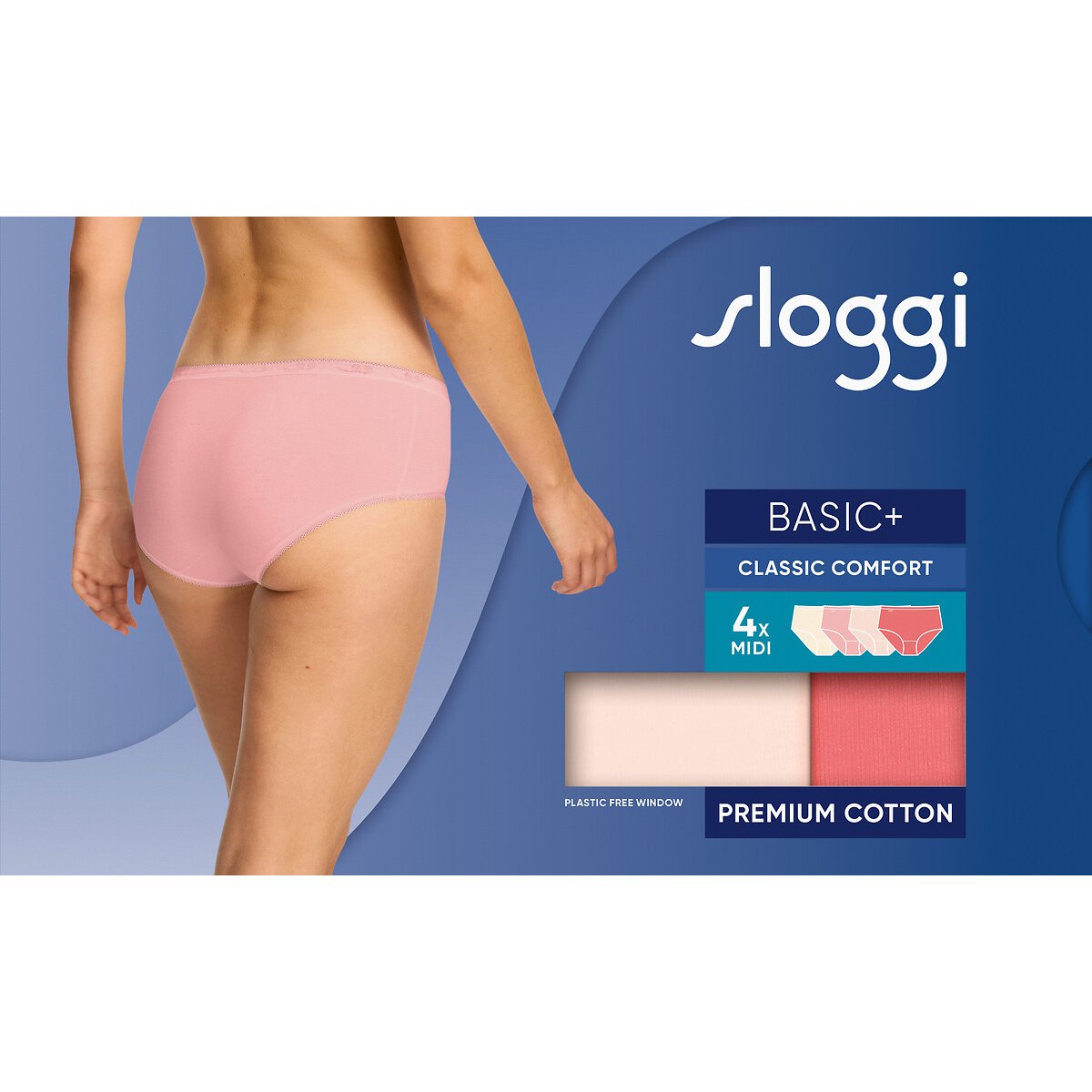 Pack of 4 Basic+ Midi Knickers mother of pearl+pink+pale pink+coral, SLOGGI