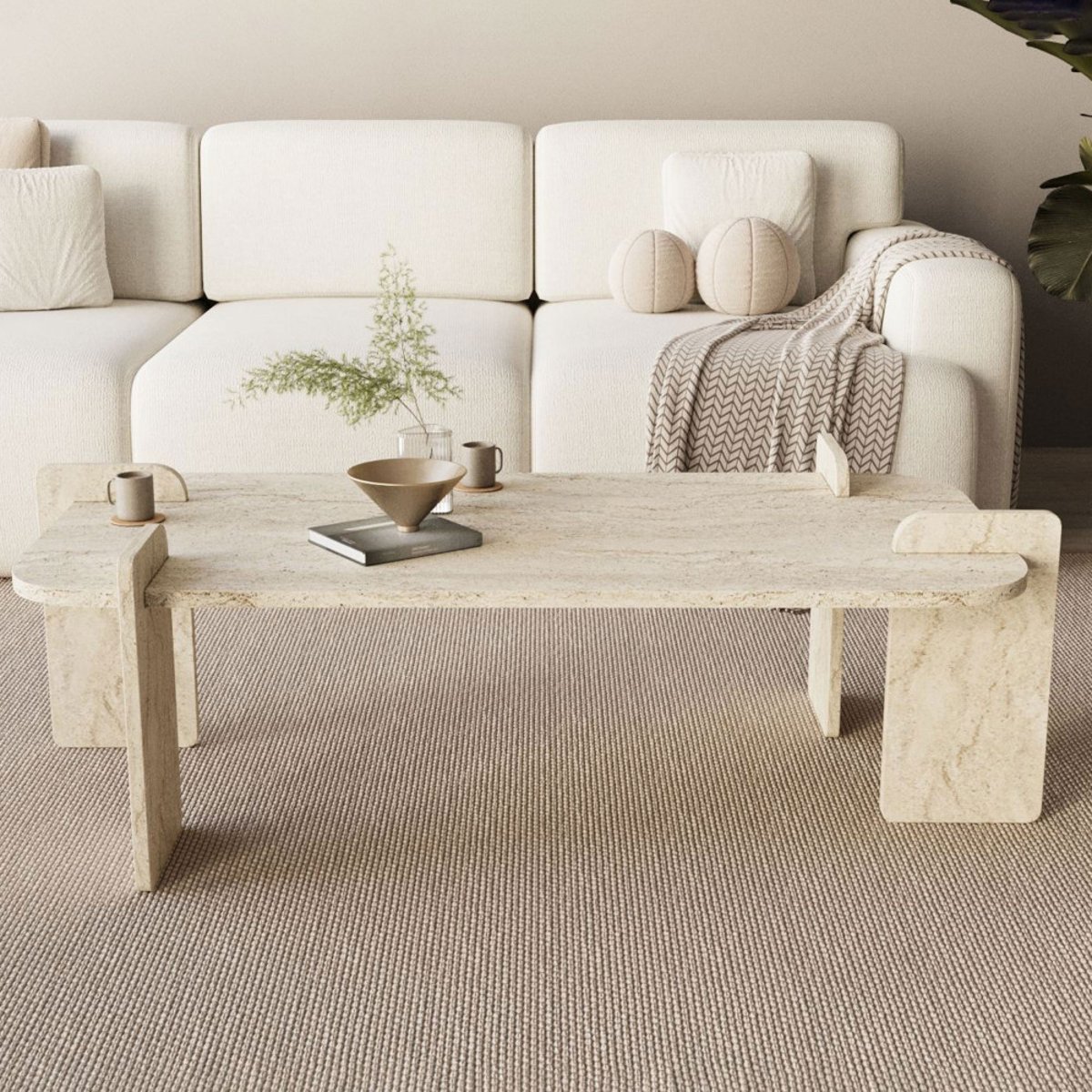 Table basse effet travertin 120x60cm- SOLENI beige, DRAWER