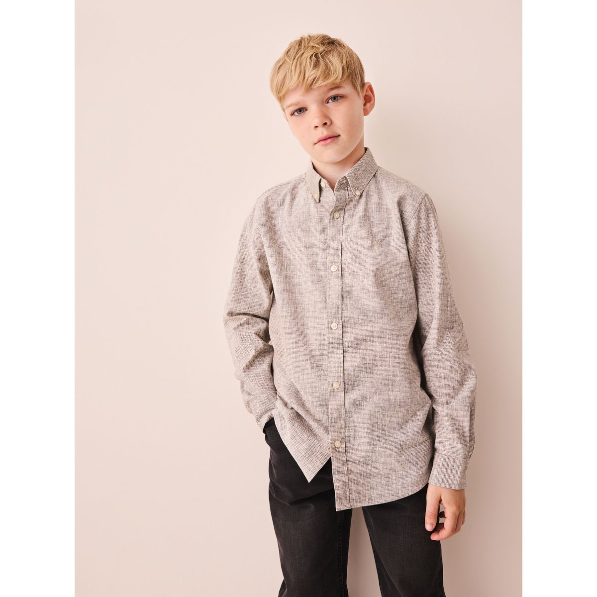 Chemise texturée à manches longues vérification micro-neutre neutre, NEXT