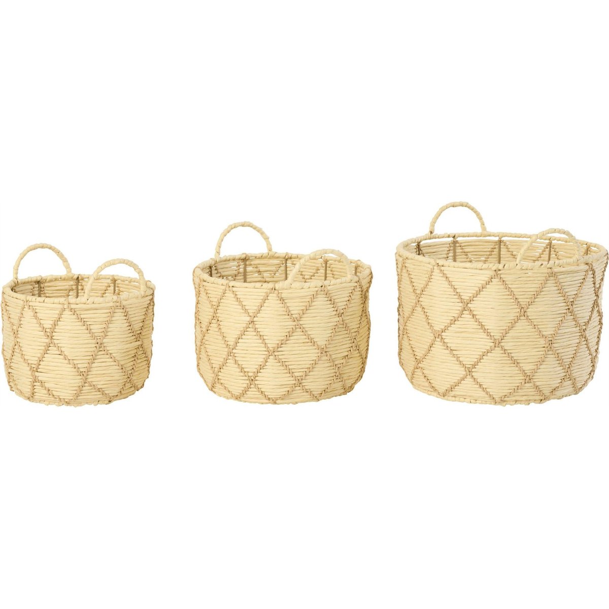 Lot de 3 paniers ronds à anses en papier naturel beige, RECOLLECTION