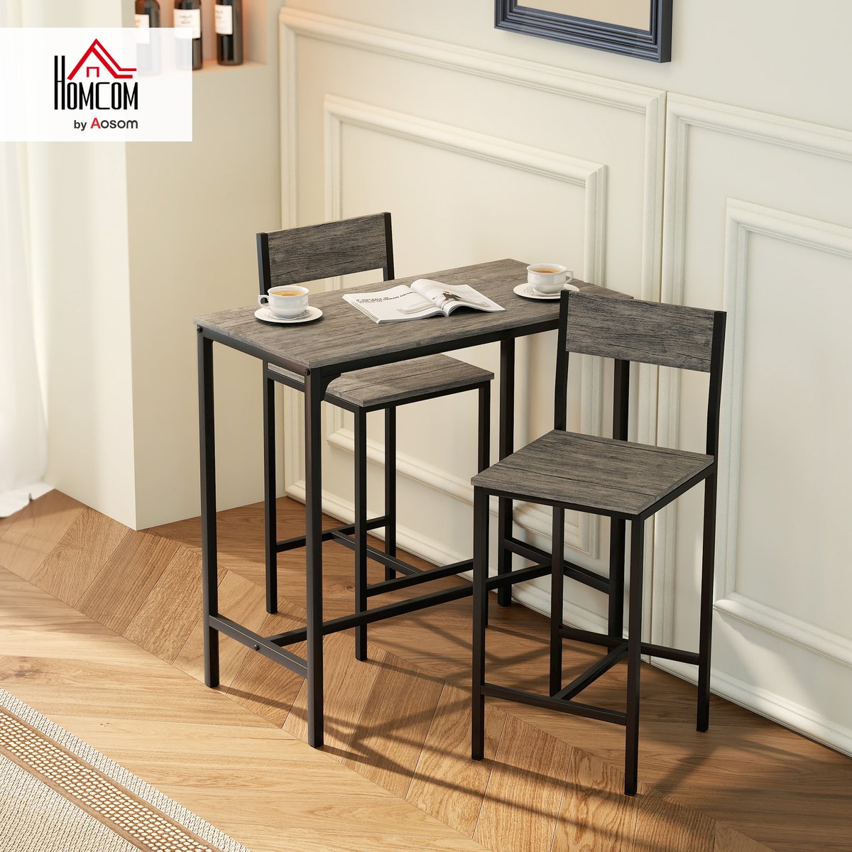 Ensemble de table de bar Métal Gris foncé gris foncé, noir, HOMCOM