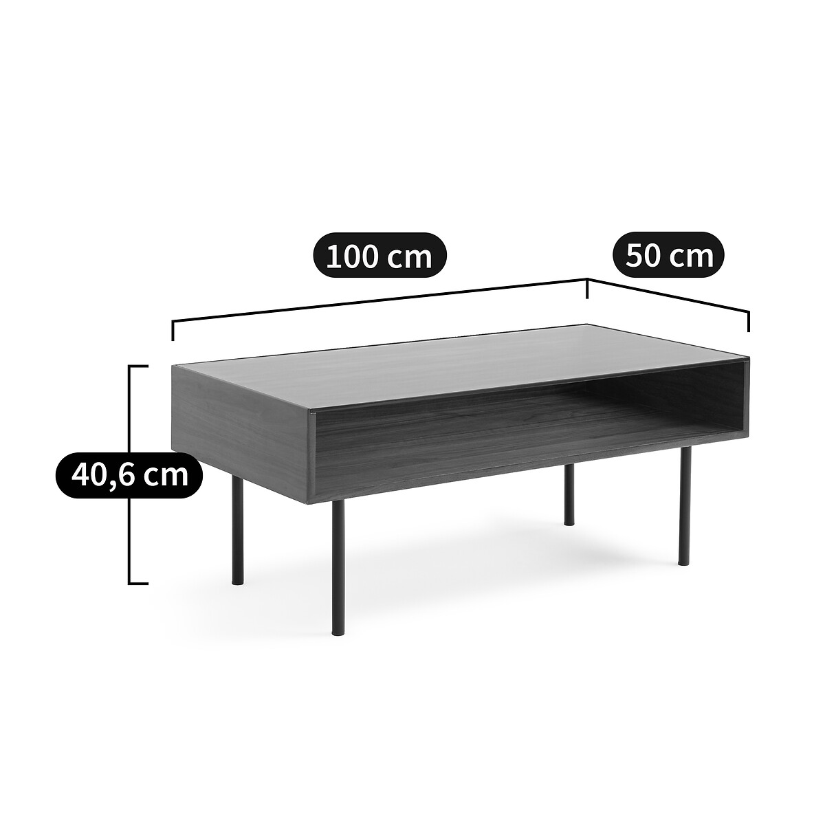 Table basse avec plateau vitrine, en plaqué noyer, BIANZO noir/teinté noyer, LA REDOUTE INTERIEURS