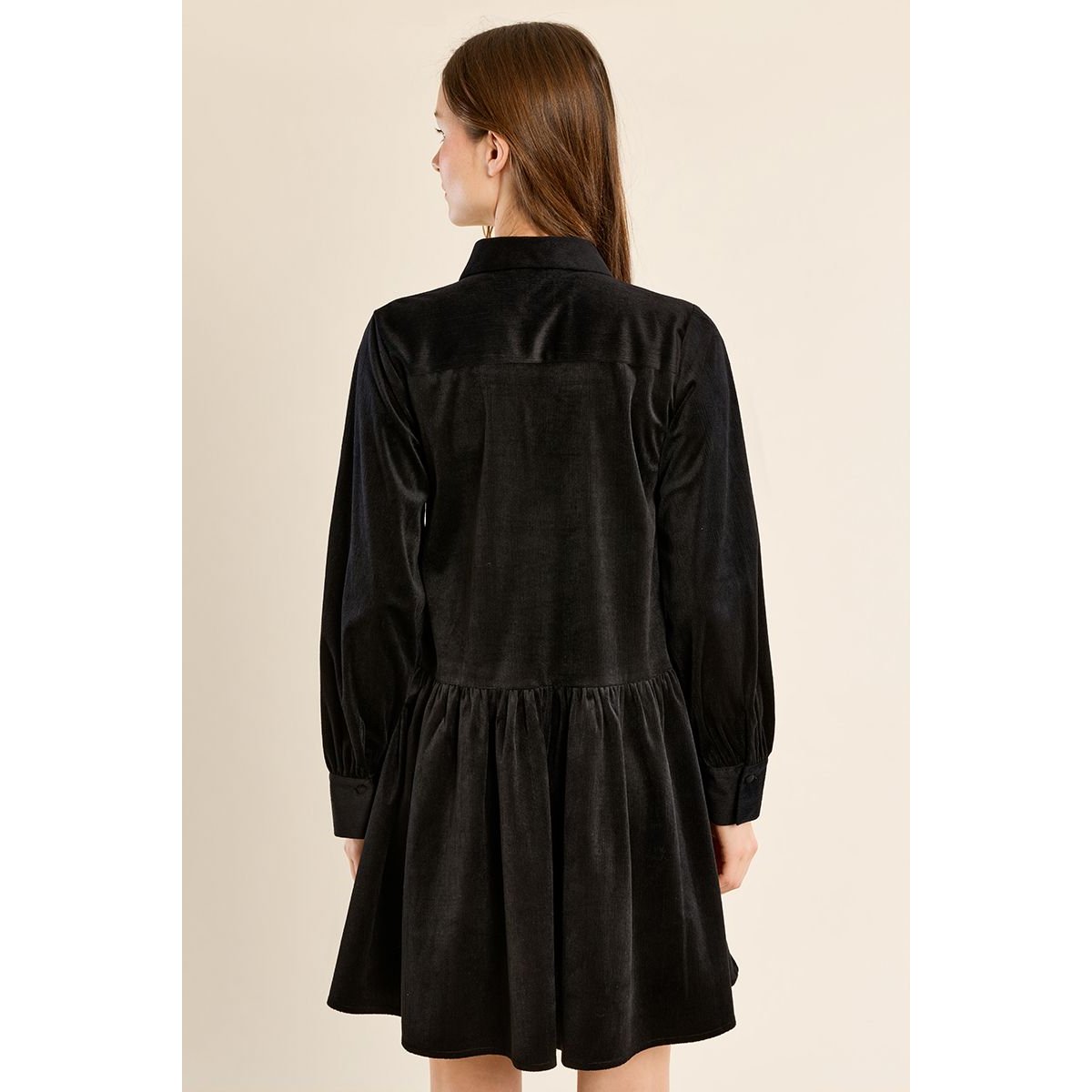 Robe chemise courte volantée noir, MOLLY BRACKEN