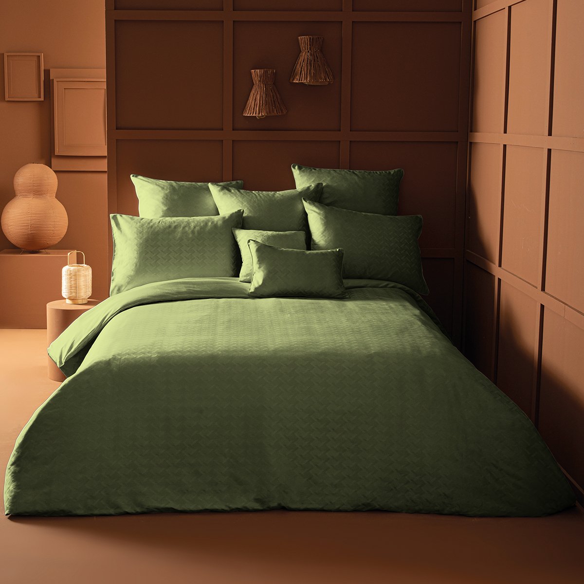 Housse de couette satin de coton ADAGIO kaki, GARNIER THIEBAUT
