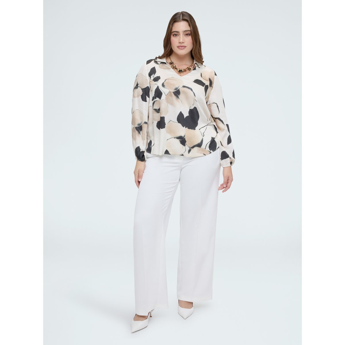 Blouse à imprimé fleuri blanc, FIORELLA RUBINO