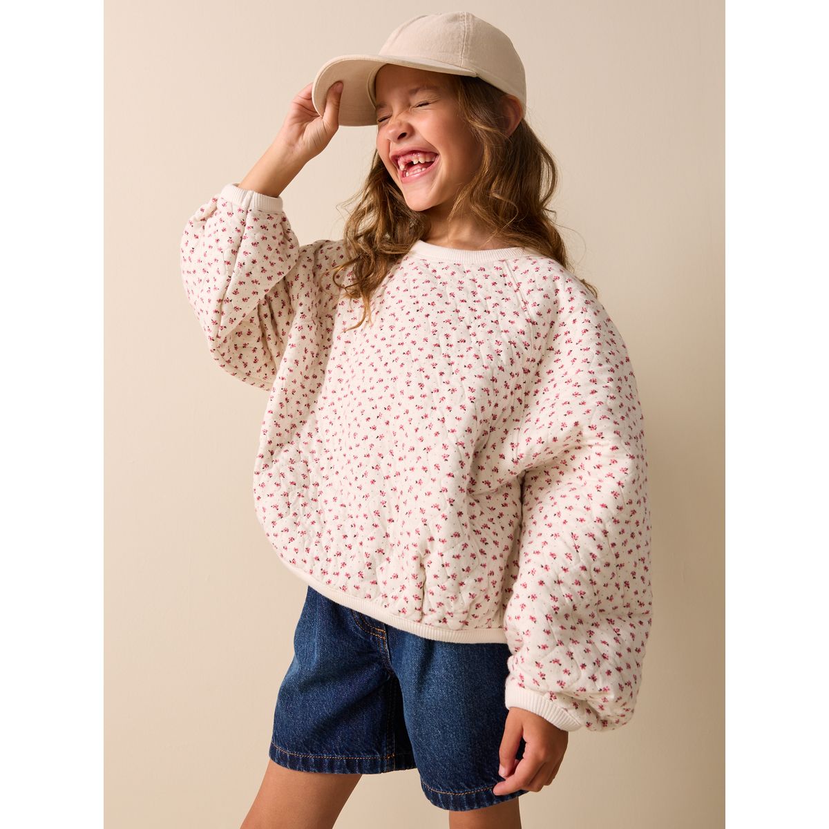 Sweat matelassé petit motif floral crème, NEXT