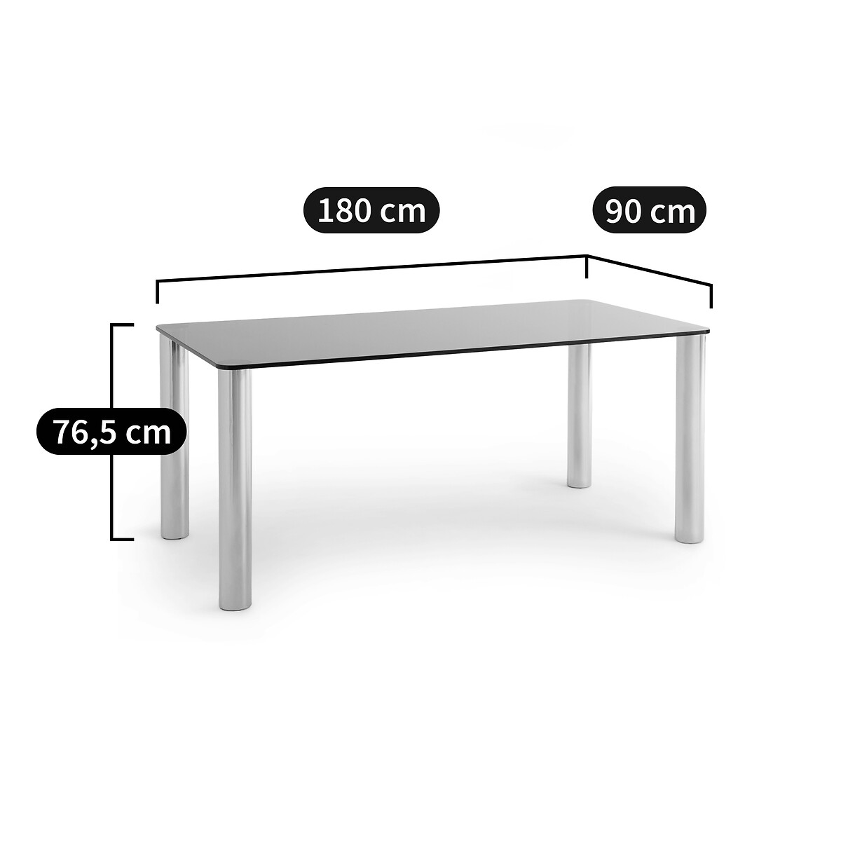 Table à manger, en acier chromé et verre trempé, 6 à 8 couverts, RAMCEL verre fumé, LA REDOUTE INTERIEURS