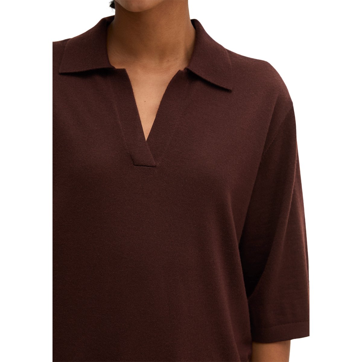 Polo en tricot loose en laine mérinos douce rouge, MARC O'POLO