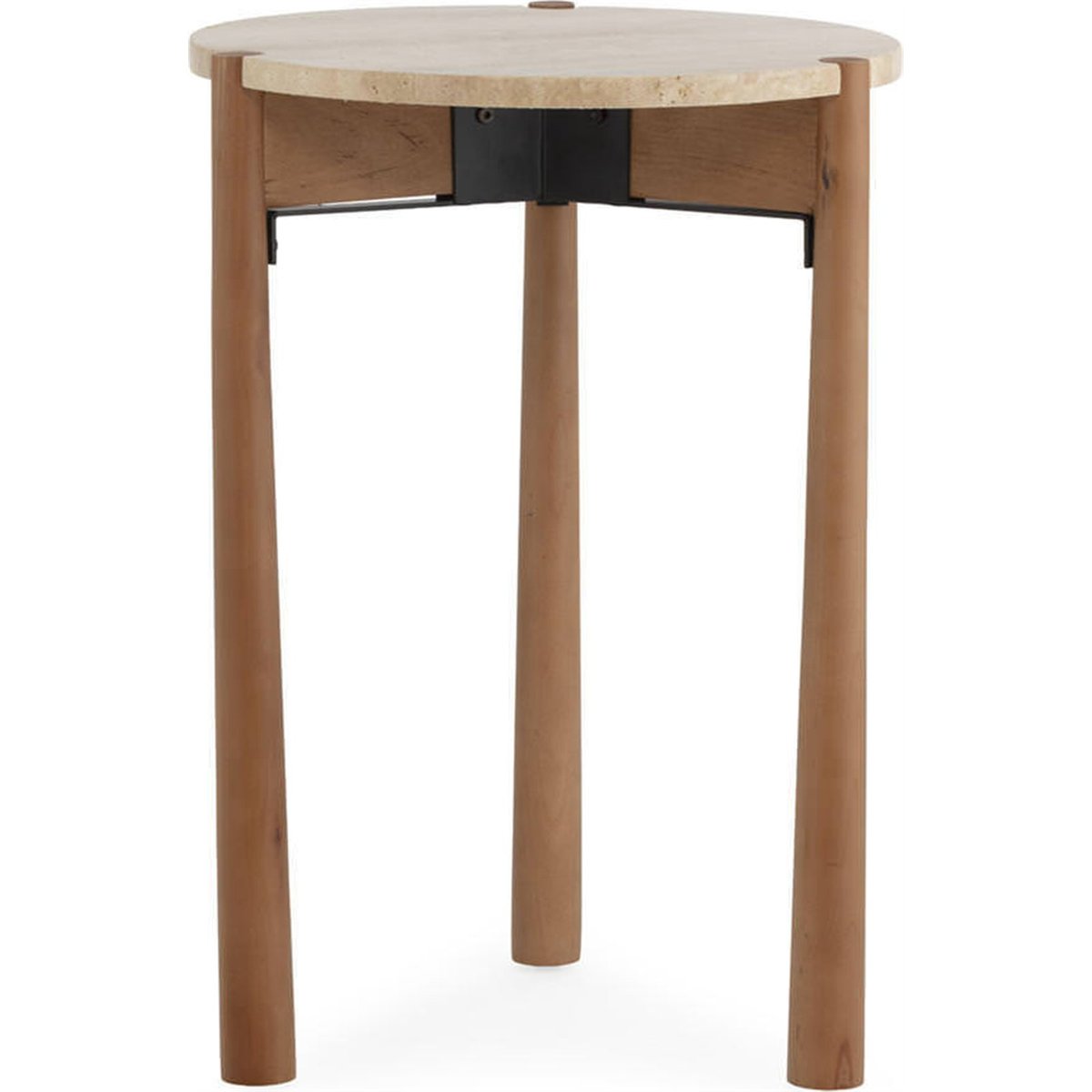 Table d'appoint ronde travertin et bouleau naturel et noir, RECOLLECTION