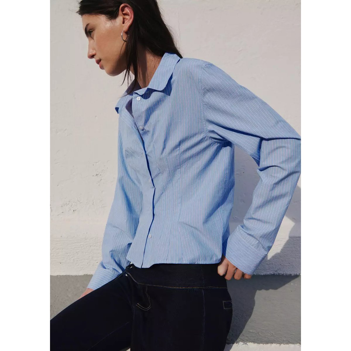 Chemise 100 % coton rayures bleu ciel, MANGO TEEN
