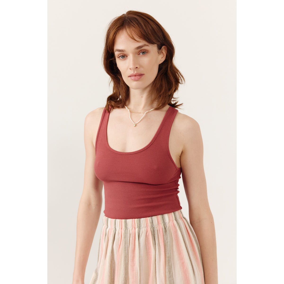 Débardeur côtelé encolure arrondie stretch Cyrilla terracotta, ARTLOVE