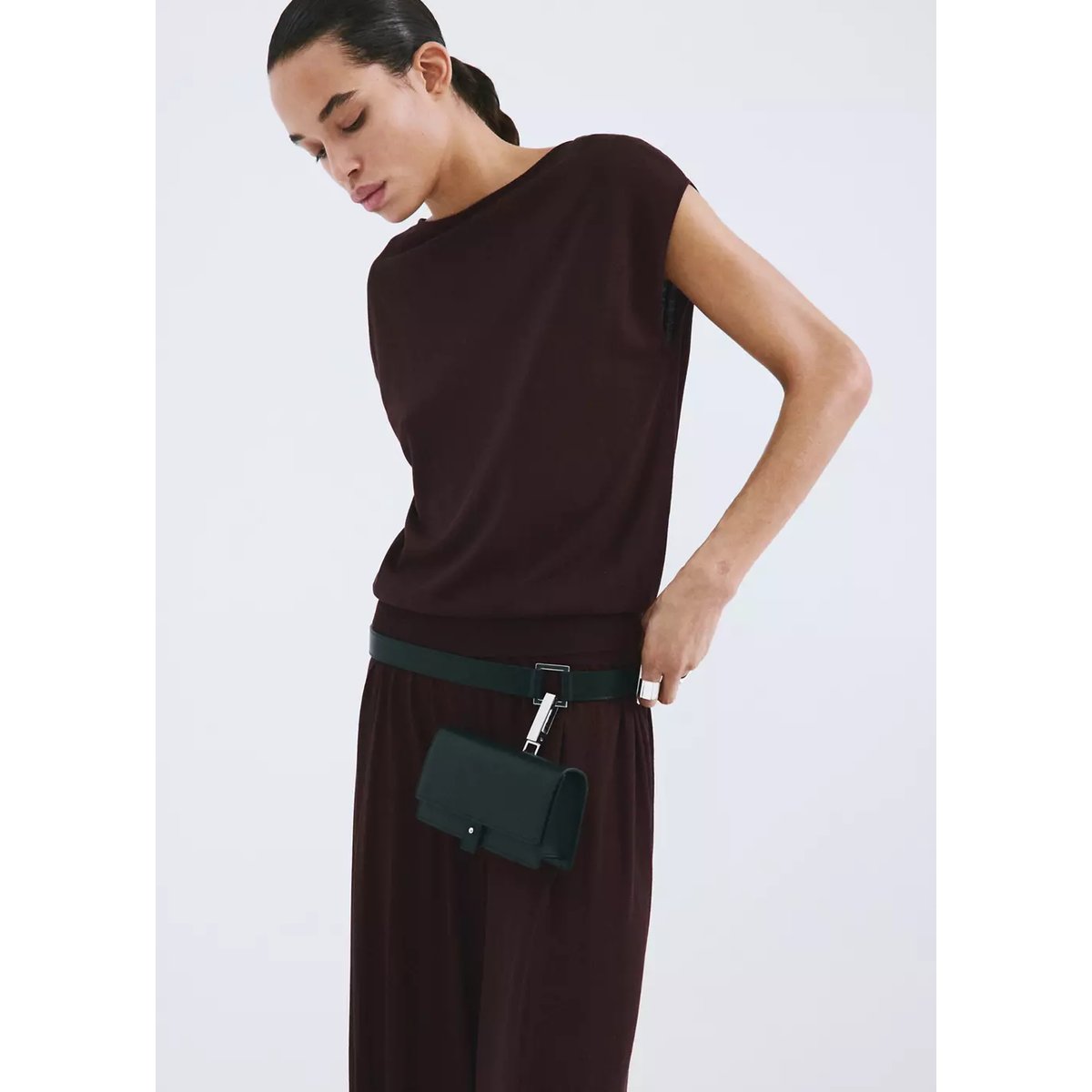 Pantalon balloon maille lie de vin, MANGO