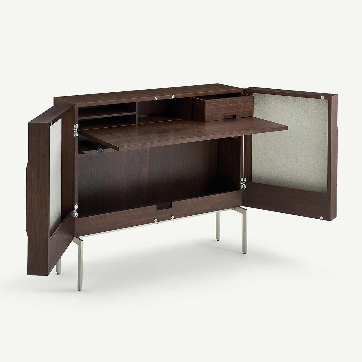 Omid Walnut Veneer and Textured Fabric Low Cabinet/Hideaway Desk string beige/walnut, AM.PM