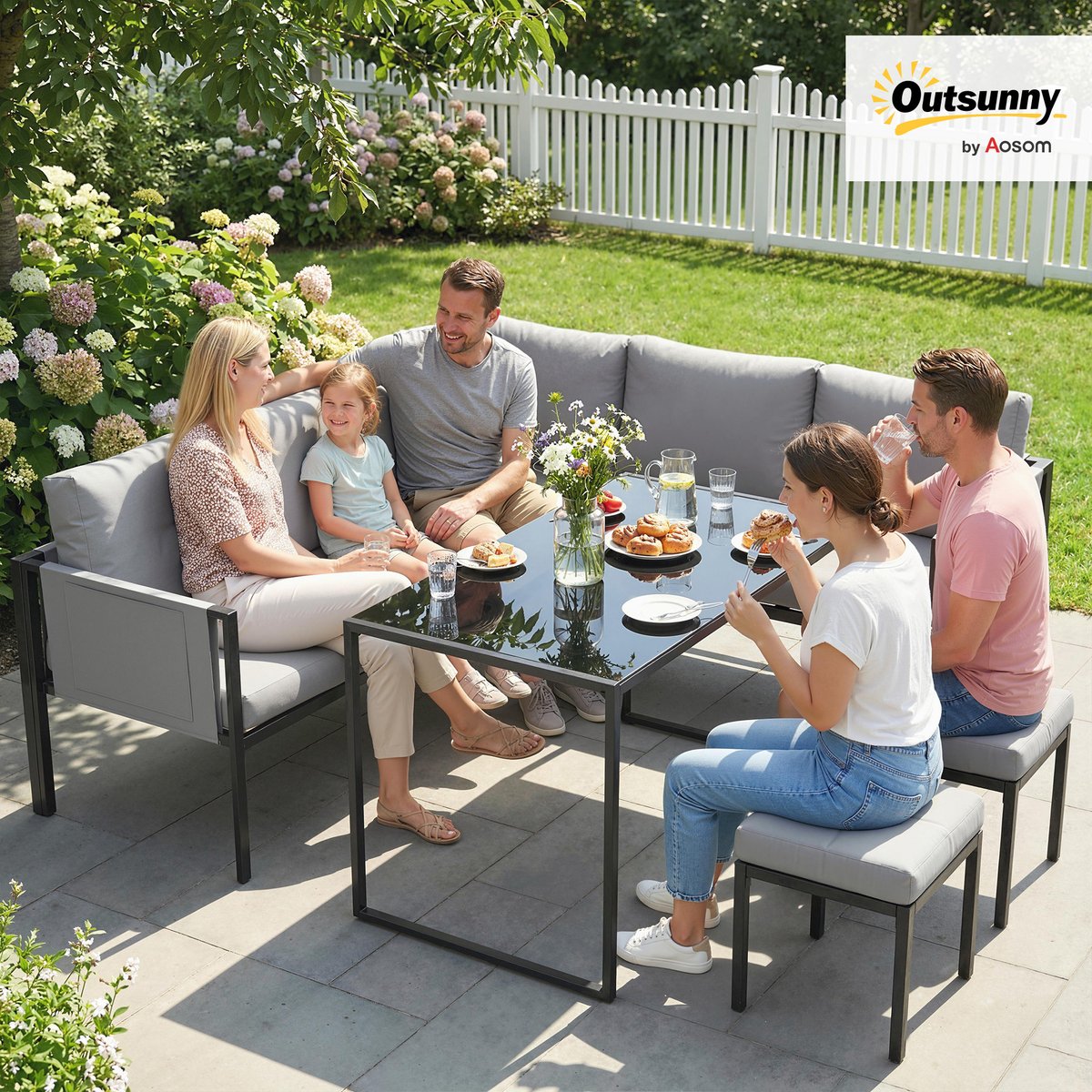 Ensemble de canapés de jardin Acier galvanisé gris foncé, OUTSUNNY