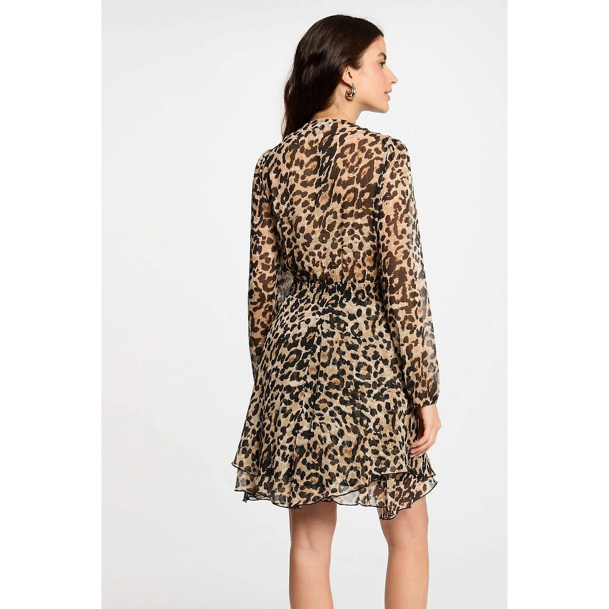 Printed Fitted Short Dress leopard print, MORGAN