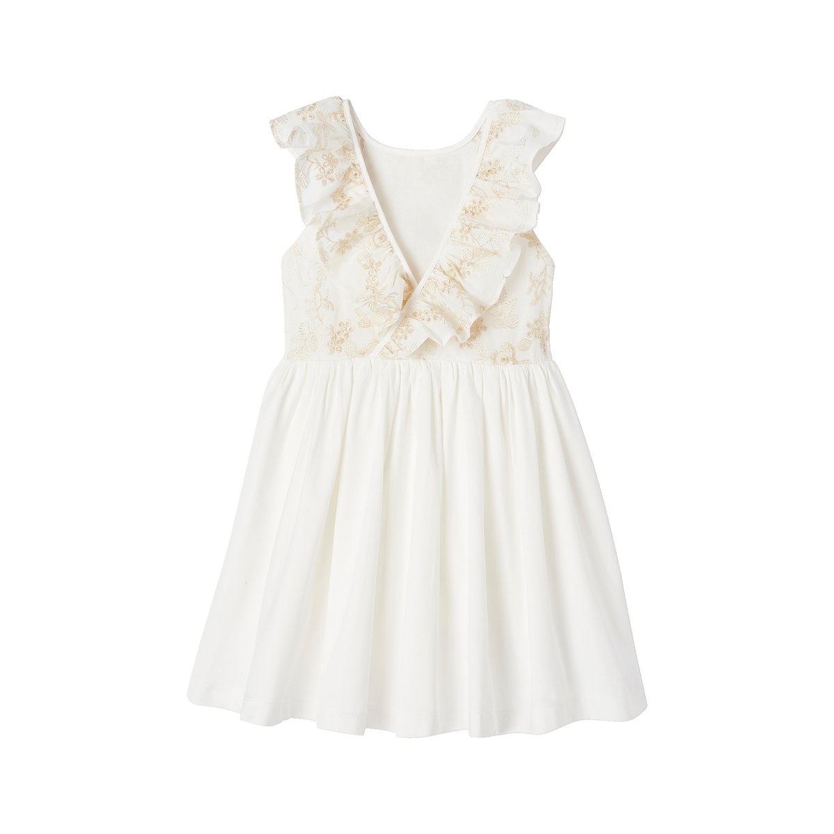 Robe de cérémonie brodée fleurs irisées blanc, VERTBAUDET
