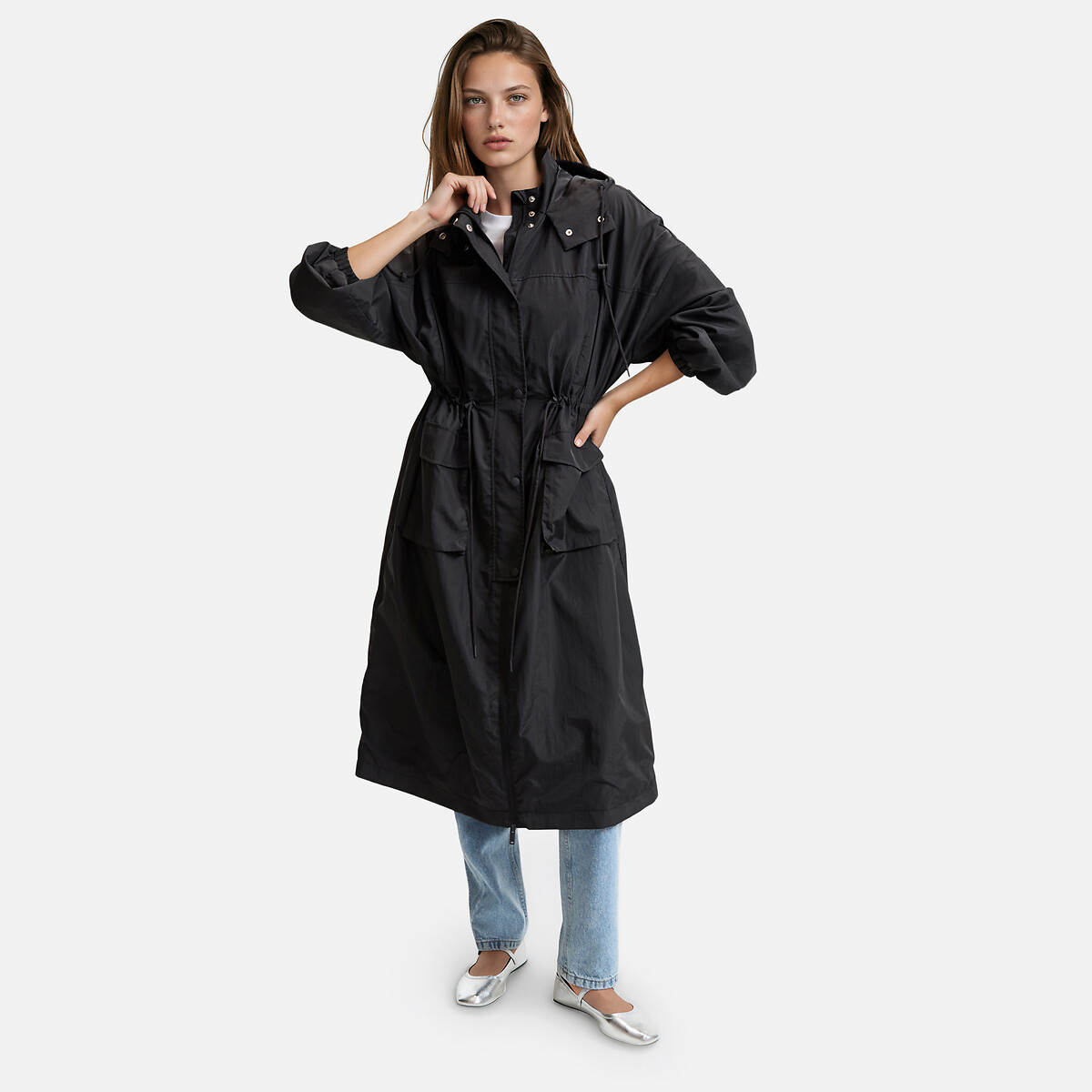 Light Mid-Length Windbreaker with Fixed Hood and Zip-Up Fastening For Mid-Season carbon grey, LA REDOUTE COLLECTIONS