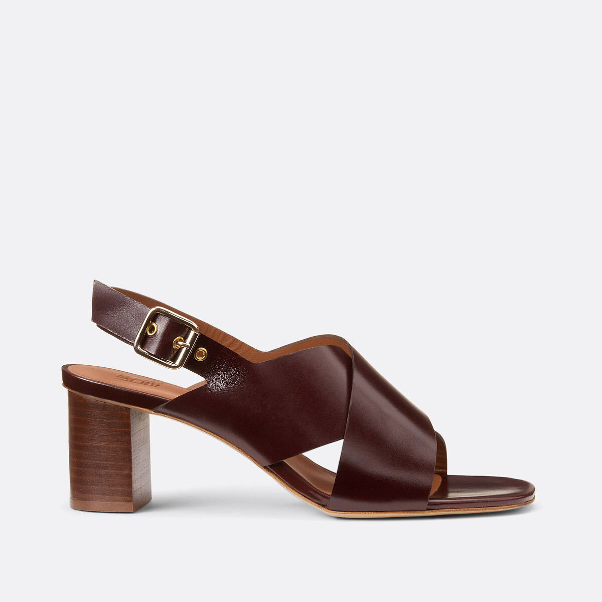 Heeled Sandals in Smooth Leather burgundy, LA REDOUTE COLLECTIONS