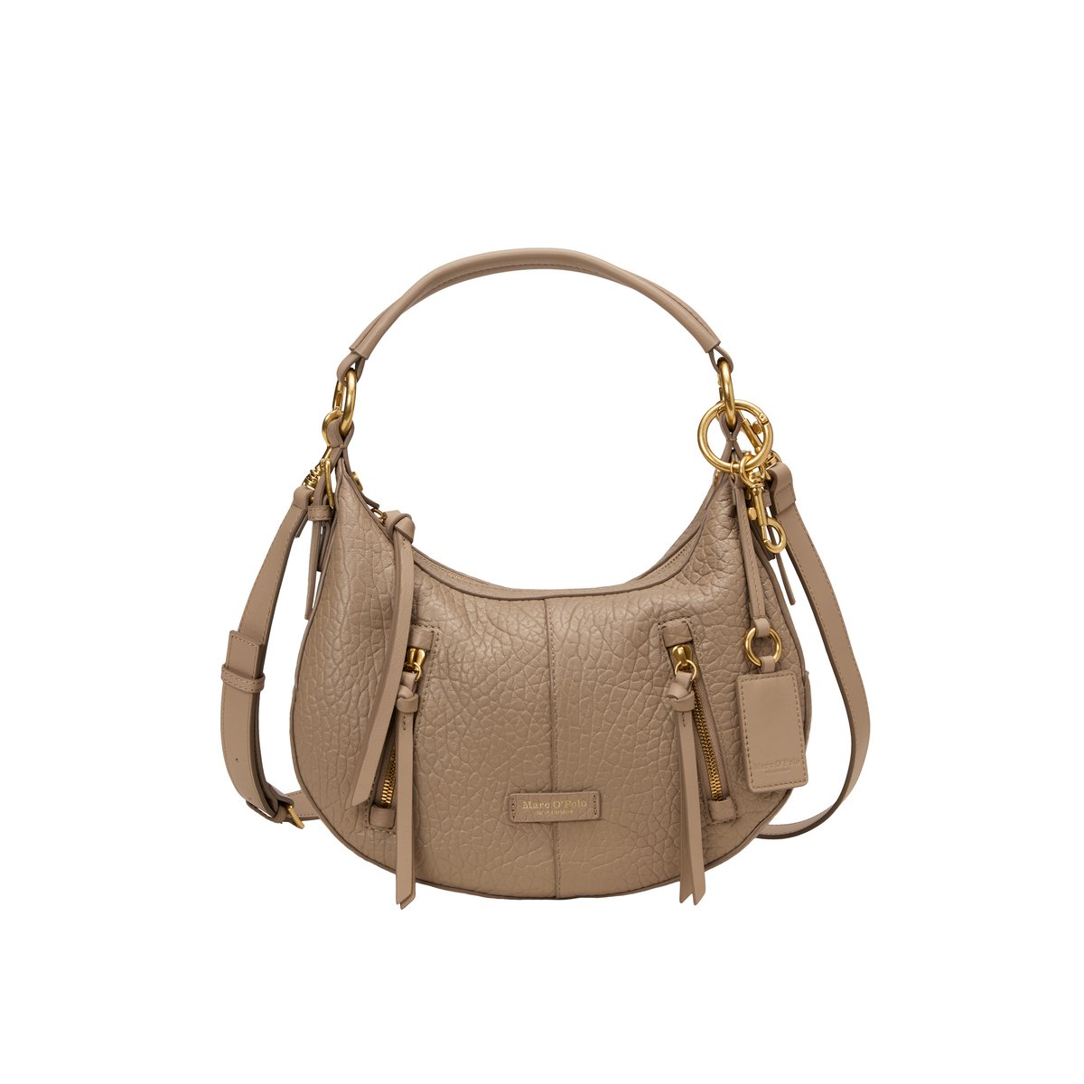 Sac à bandoulière en cuir de vache finement grainé marron clair, MARC O'POLO