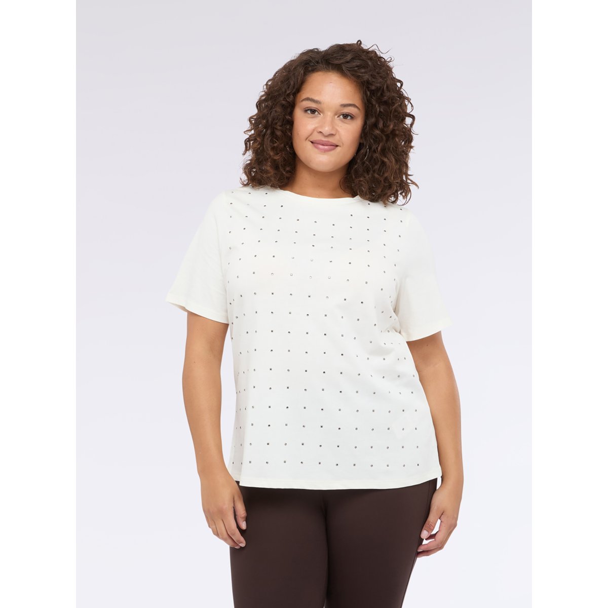 T-shirt en jersey avec petits clous blanc, FIORELLA RUBINO