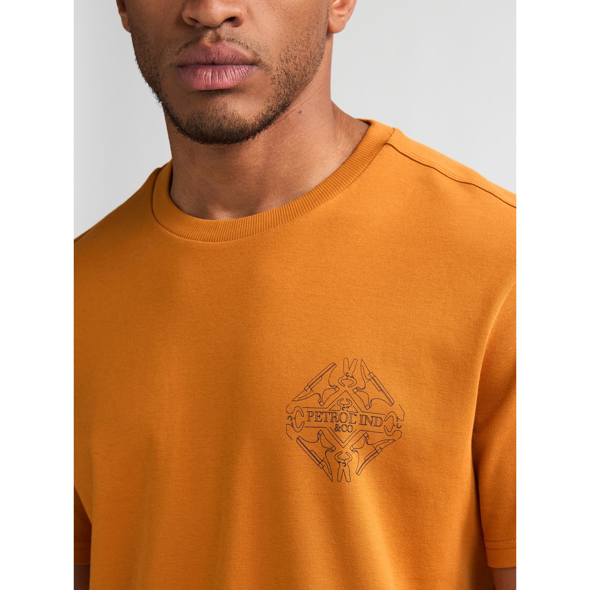 T-shirt en coton imprimé warren orange rusted amber, PETROL INDUSTRIES