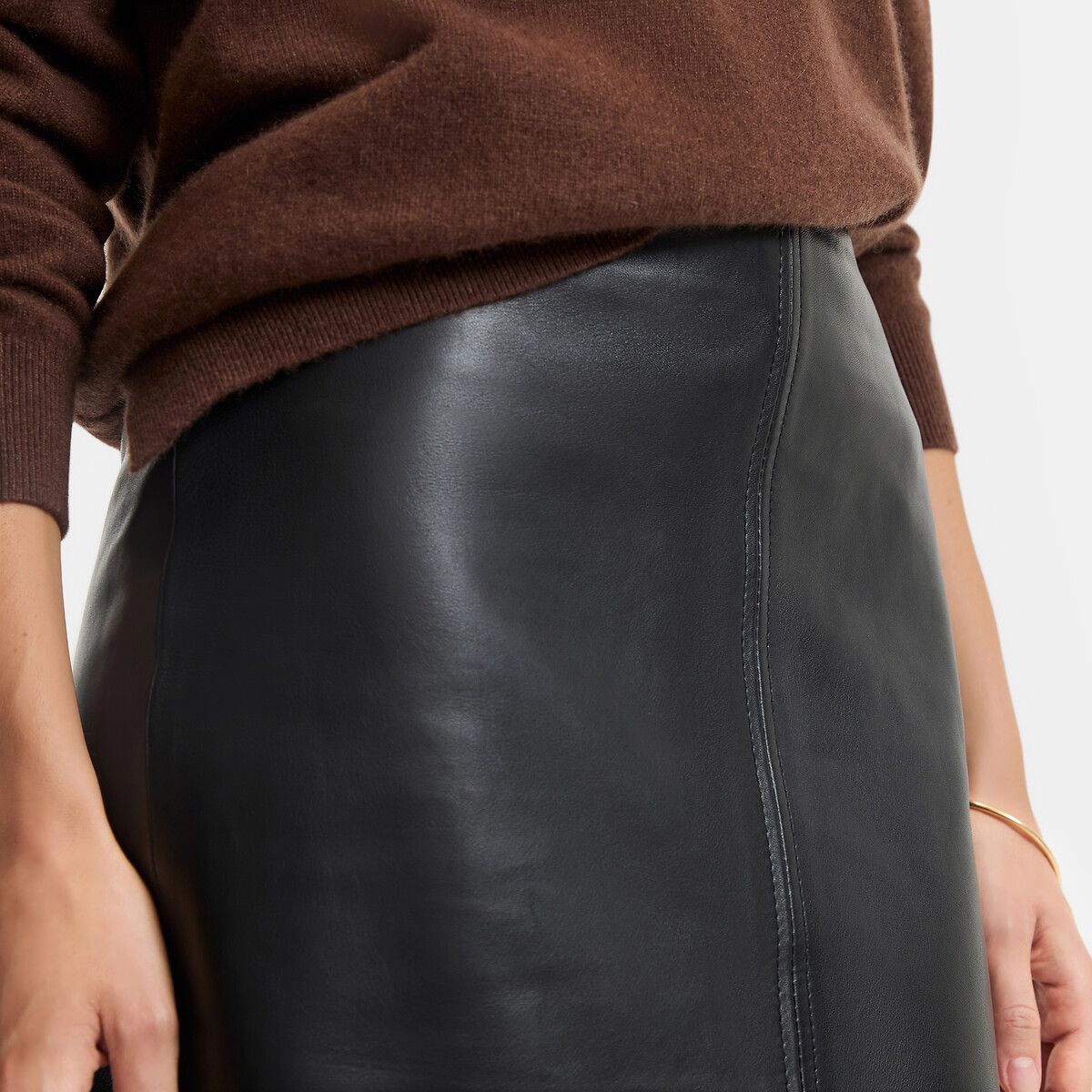 Jupe crayon en cuir de mouton, longueur midi noir, LA REDOUTE COLLECTIONS