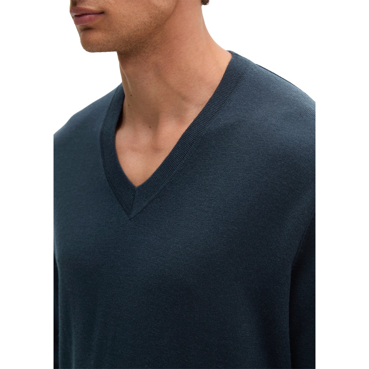 Pull à col en V, coupe classique en laine mérinos fine blaubleu, MARC O'POLO