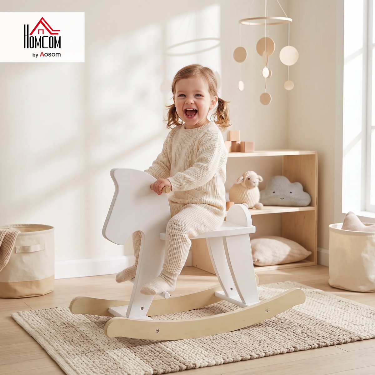 Cheval à bascule pour enfants Panneaux MDF blanc, HOMCOM