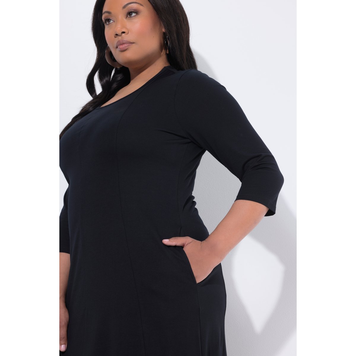 Robe maxi encolure bateau et manches 3/4 noir, ULLA POPKEN