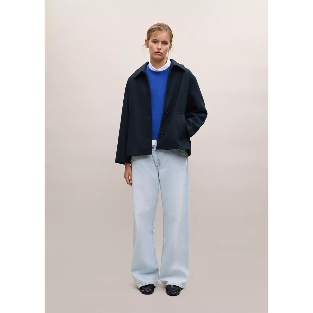 Manteau laine mélangée boutons bleu marine, MANGO TEEN