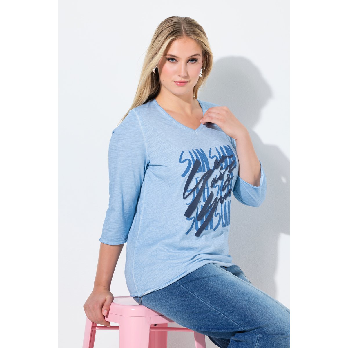 T-shirt avec message, coupe Classic Fit bleu ciel, ULLA POPKEN