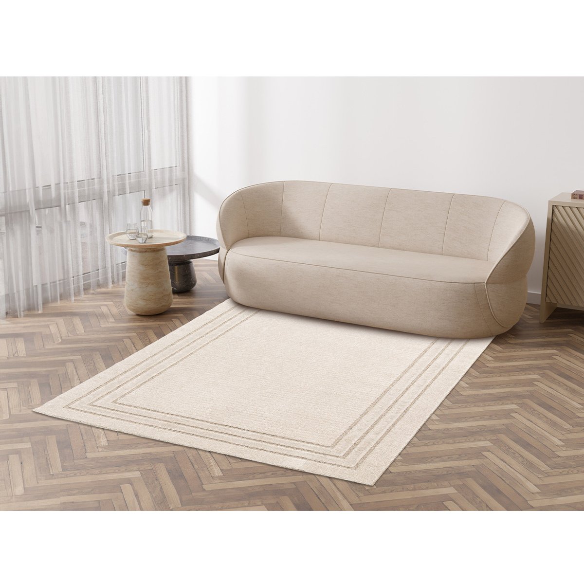 Tapis poils ras style bohème, ALEXANDRIA beige, BOBOCHIC