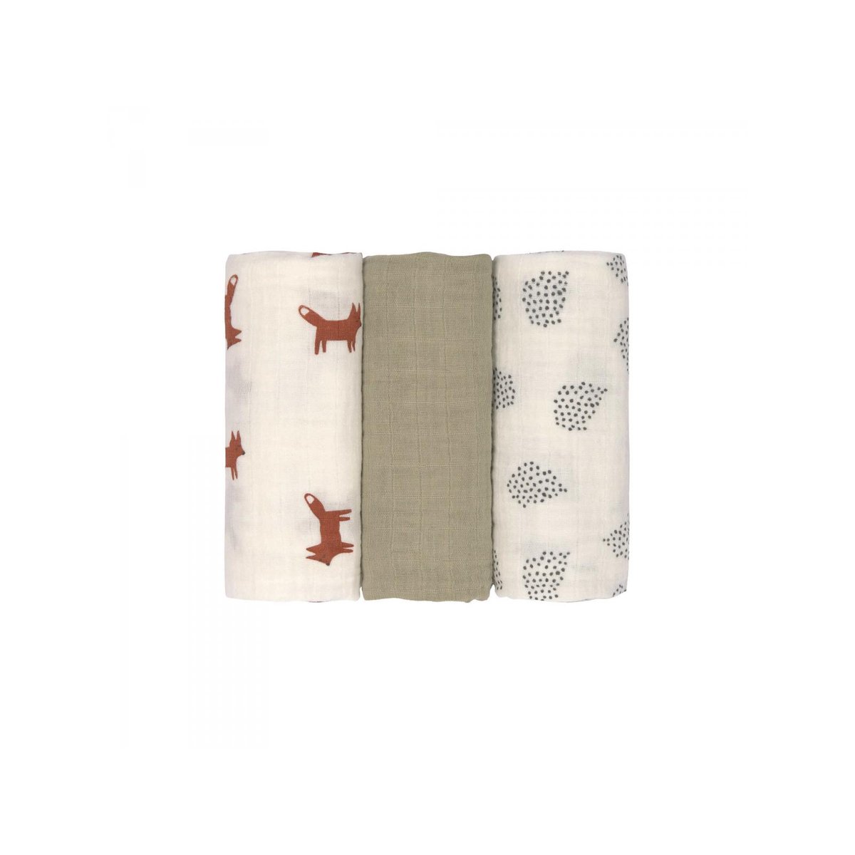 Lot de 3 langes vert olive, blanc cassé, rouille, LASSIG