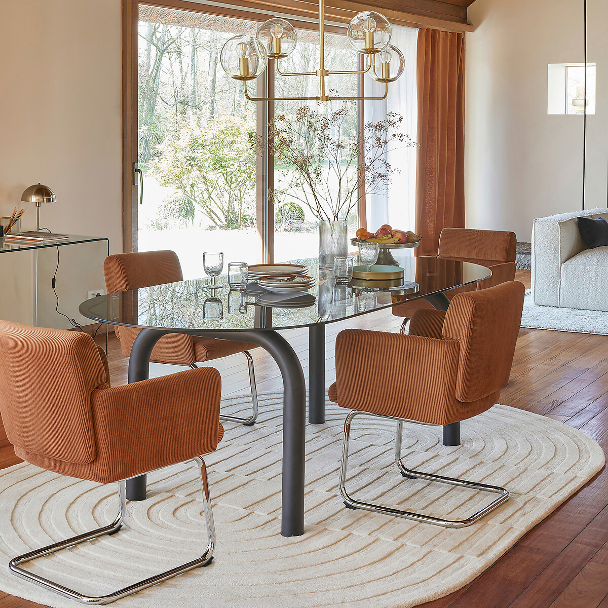 Ovale eettafel, gerookt glas en staal, 6 tot 8 couverts, POLLY zwart, LA REDOUTE INTERIEURS