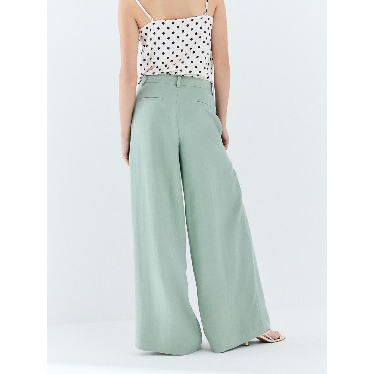 Pantalon palazzo effet froissé vert sauge, NEXT