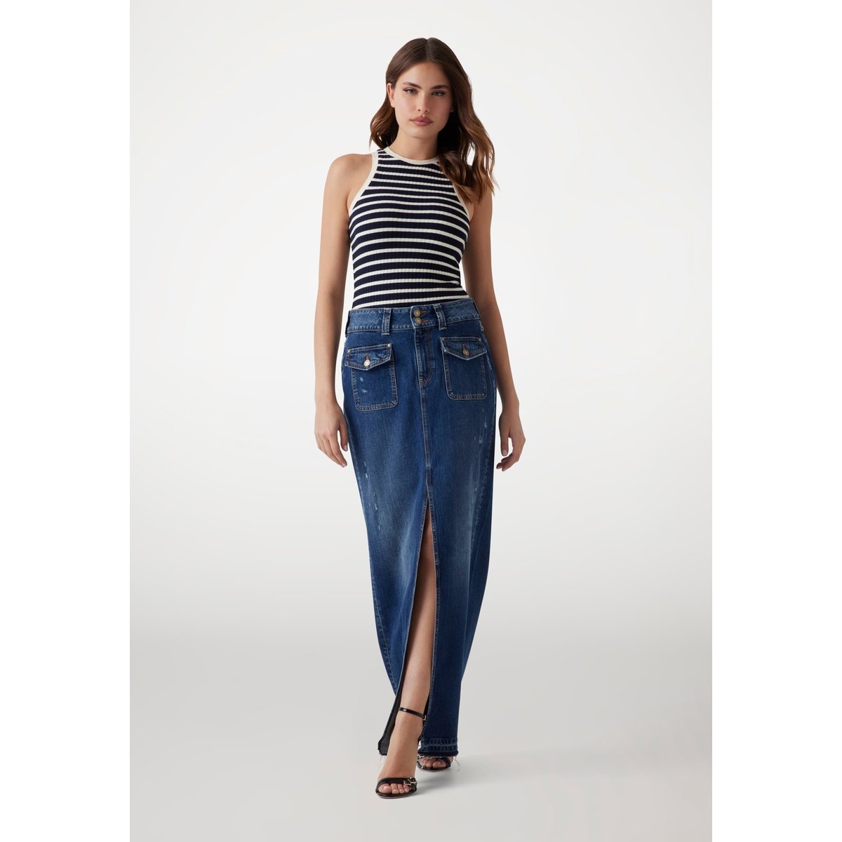 Jupe Midi En Jean Poches bleu, GUESS