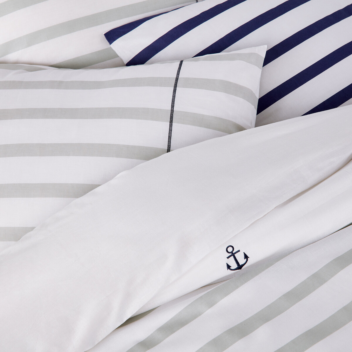 Housse de couette pur coton, Malo blanc/gris, LA REDOUTE INTERIEURS