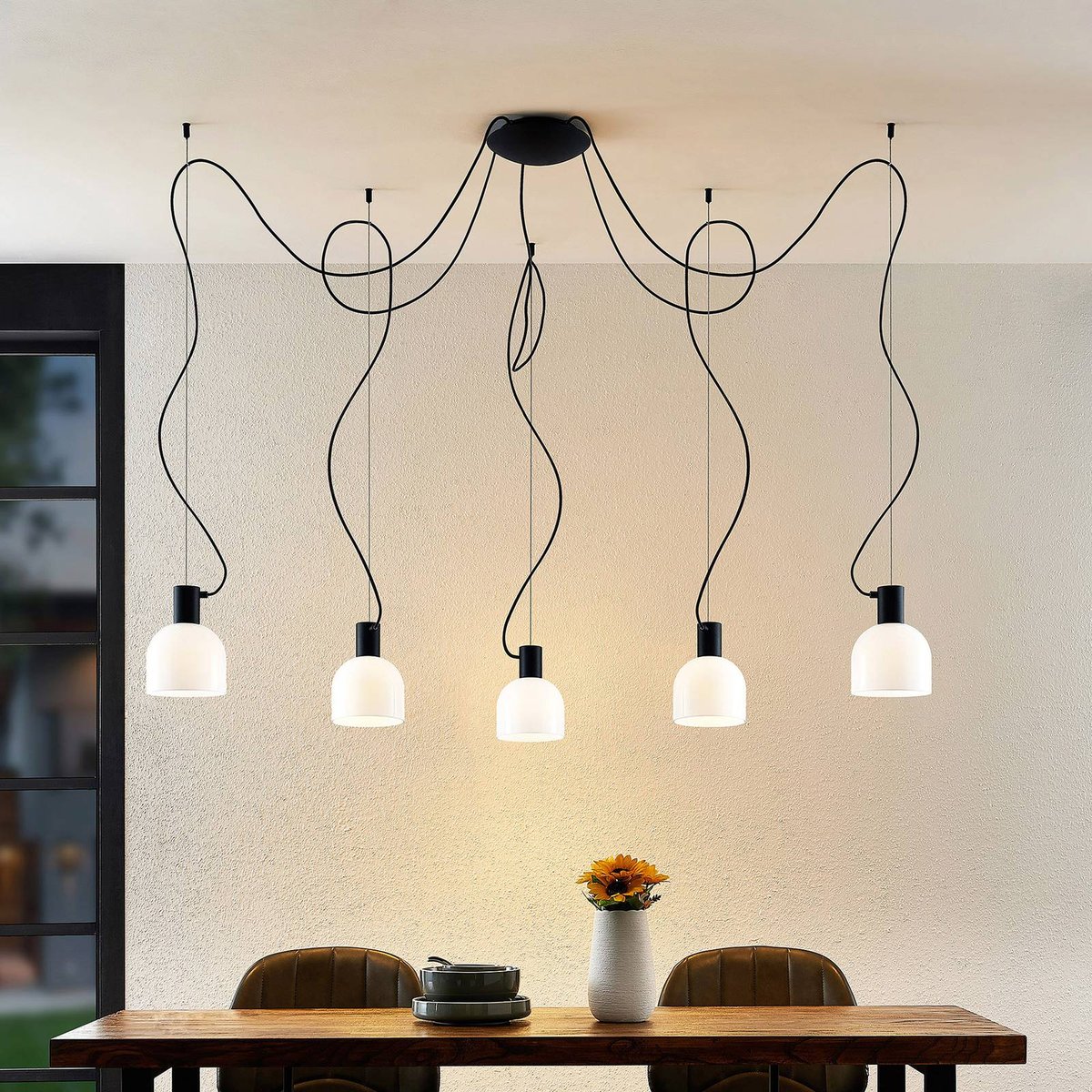Suspension en verre moderne, Serina blanc, noir, LUCANDE