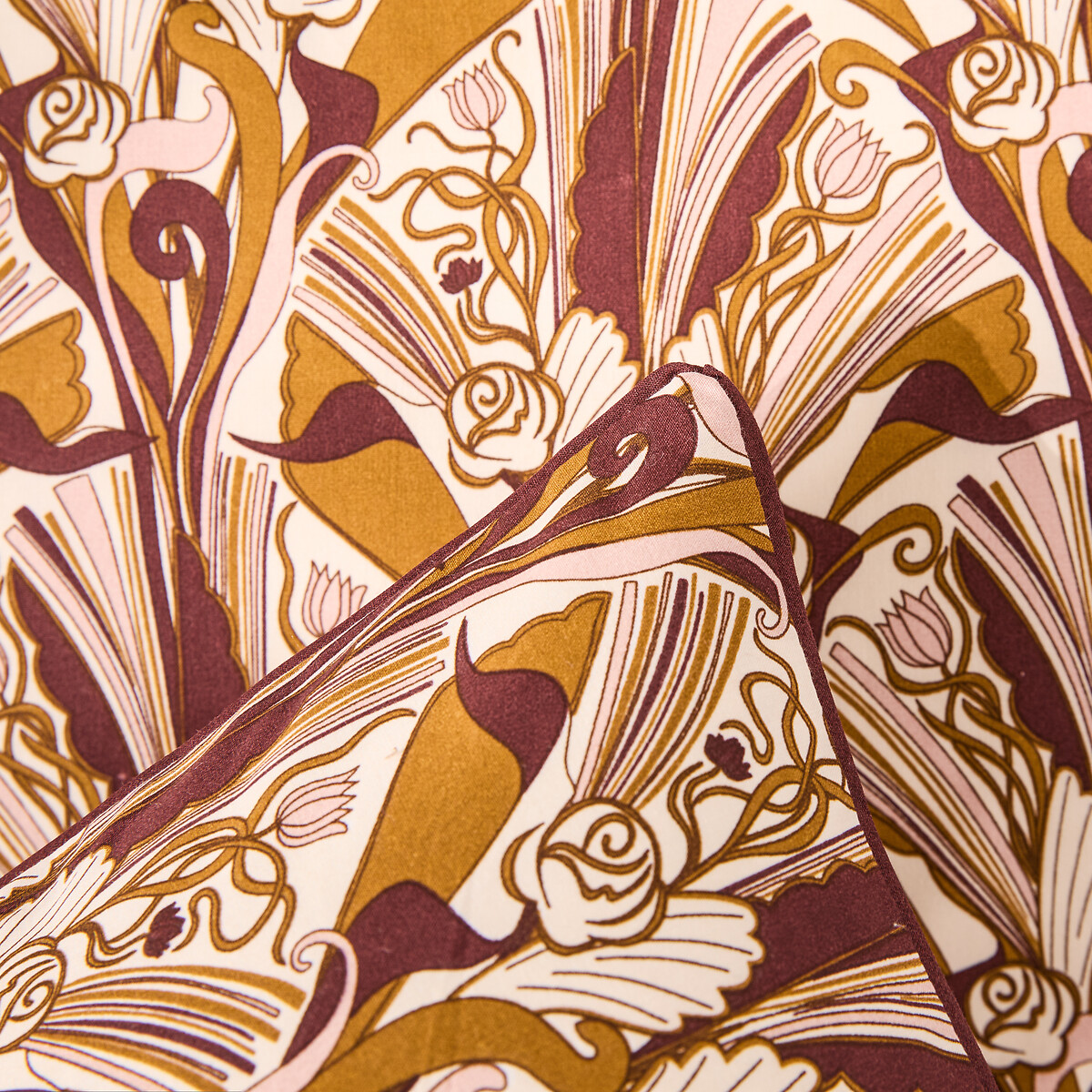 Federa in percalle di cotone, palmette stampate, ILIMI bronzo/rosa/bordeaux, LA REDOUTE INTERIEURS