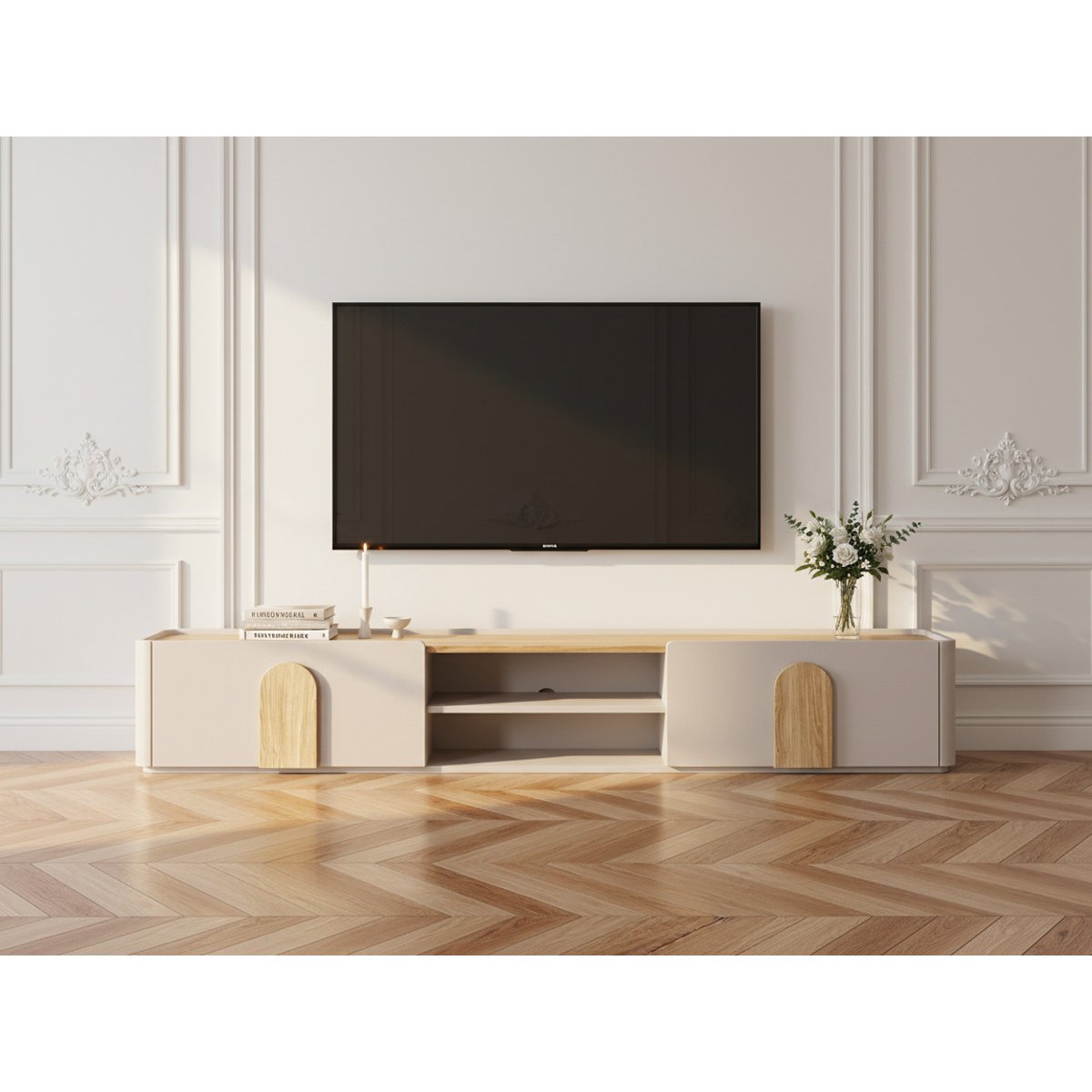 Meuble TV 220 cm , ENYRA beige, BOBOCHIC