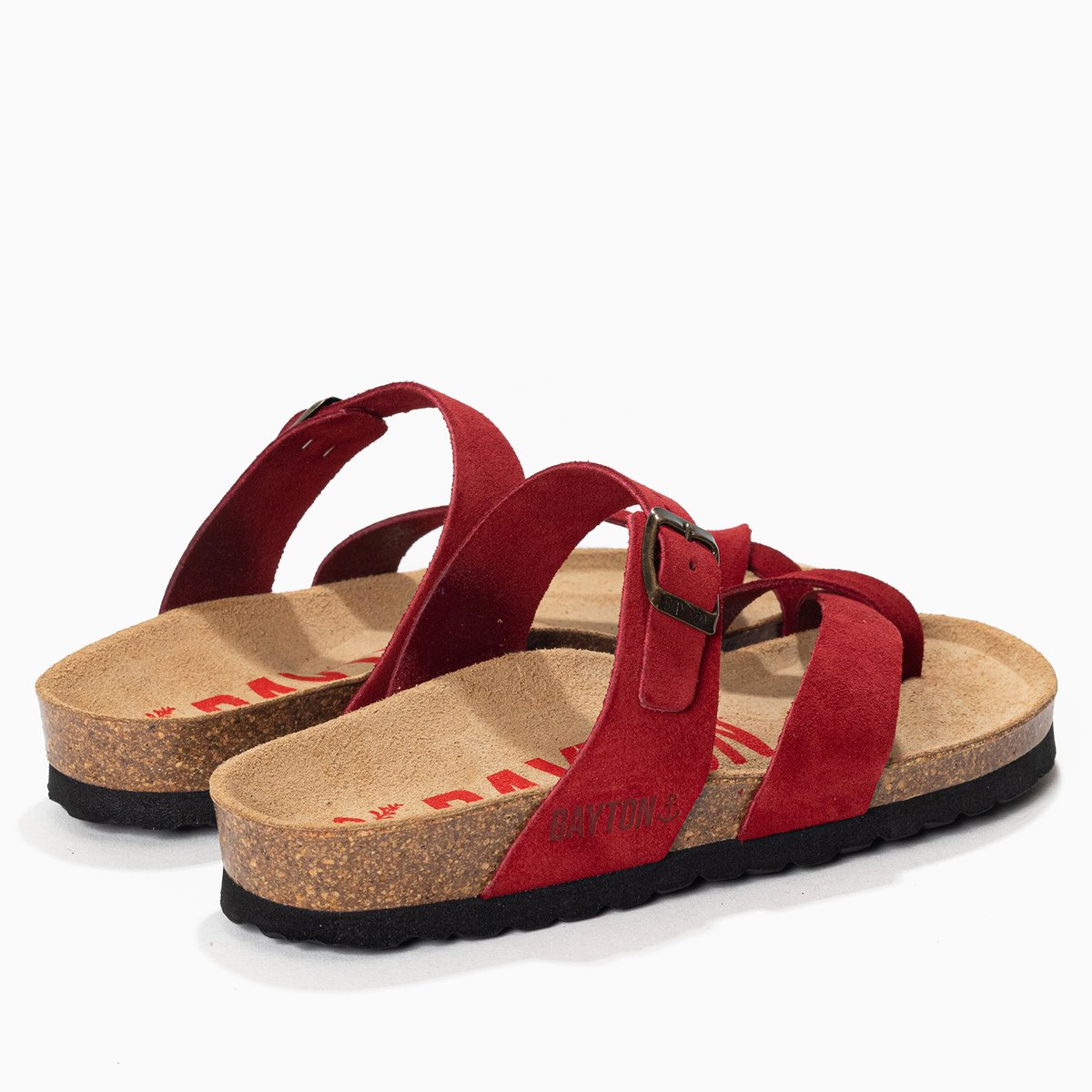 Tongs en cuir suédé DIANE rouge, BAYTON